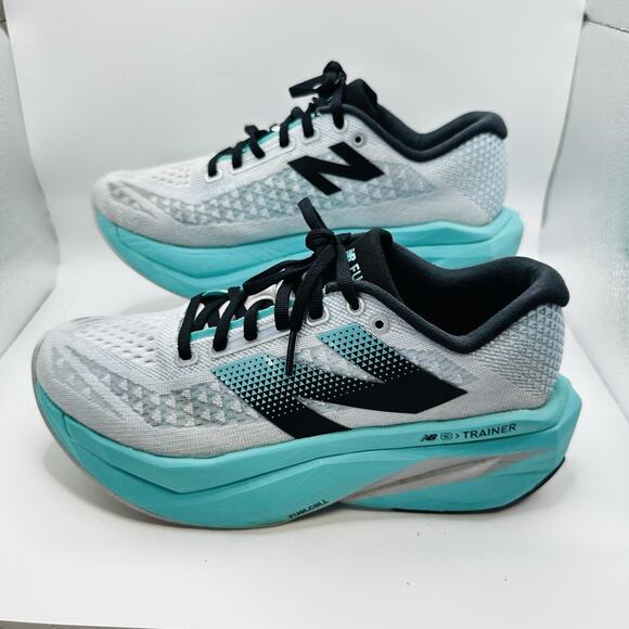 Size 8 - New Balance FuelCell SuperComp Trainer v3 White Cyber Jade Silver - Picture 3 of 8